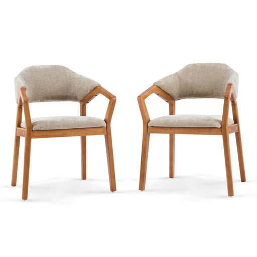 Indoor Upholstered Dining Chair (Set of 2) With Sturdy Frame And Ergonomic Curved Backrest - Oatmeal / Teak - R&R Furniture Gallery (Fountain Valley, CA)