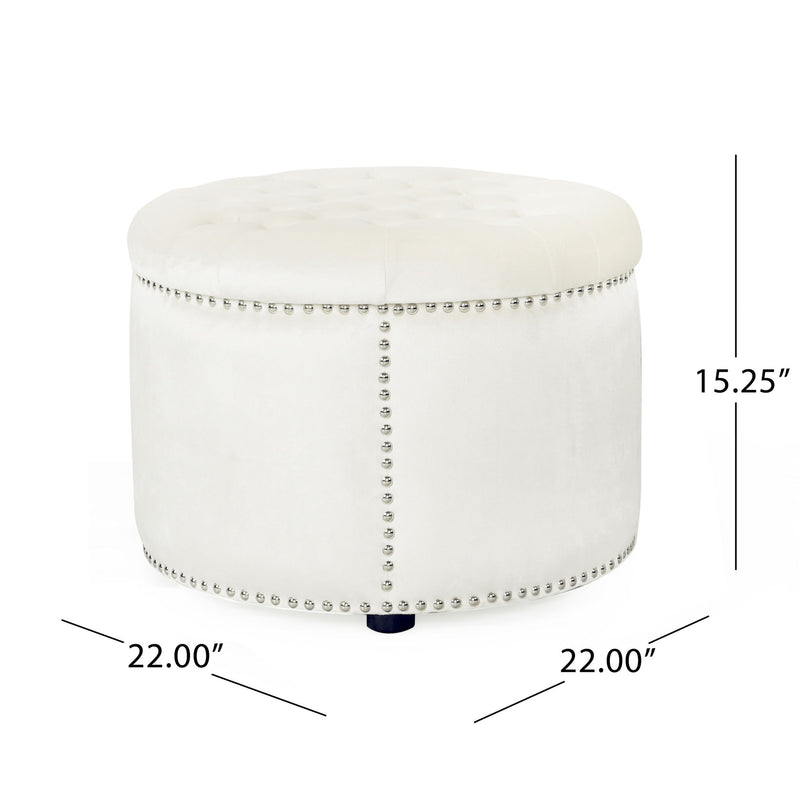 Elegant Round Ottoman Footstool With Studded Rim - R&R Furniture Gallery (Fountain Valley, CA)