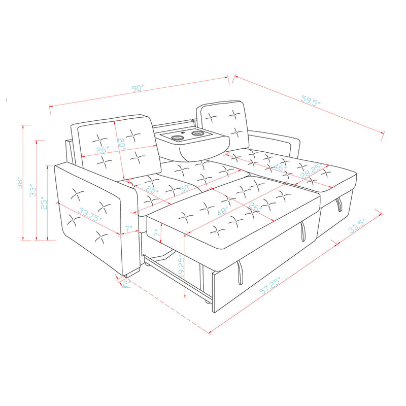 Gustavo - Sofa, Pull Out Bed, Storage Chaise, USB And Cup Holders - Beige - R&R Furniture Gallery (Fountain Valley, CA)