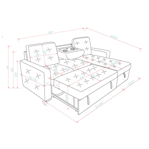 Gustavo - Sofa, Pull Out Bed, Storage Chaise, USB And Cup Holders - Beige - R&R Furniture Gallery (Fountain Valley, CA)