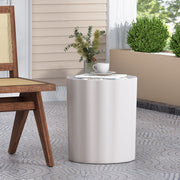 Noble House outdoor end table with soft wave edge in antique white, featuring a classic design and smooth surface.
