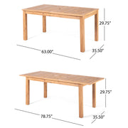 Outdoor expandable dining table with square legs by Noble House, shown in a spacious outdoor setting with extended surface.