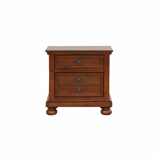Cherry accent nightstand by Glory Furniture with a smooth finish and modern design, featuring a single drawer and open shelf.