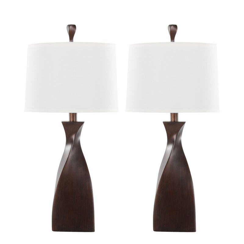 Pair of Lumi Source Curvo contemporary polyresin table lamps with smooth, curved design and neutral finish on a modern table.