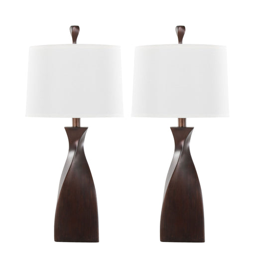 Pair of Lumi Source Curvo contemporary polyresin table lamps with smooth, curved design and neutral finish on a modern table.