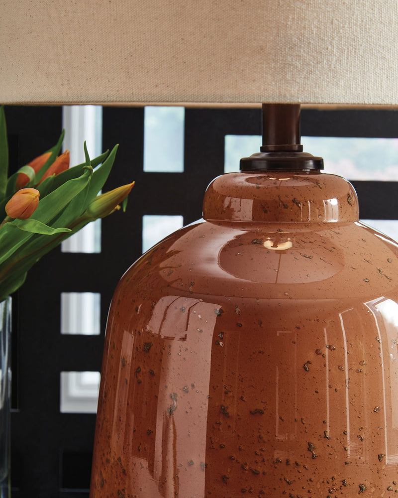 Aaleahya - Glass Table Lamp - Rust - R&R Furniture Gallery (Fountain Valley, CA)