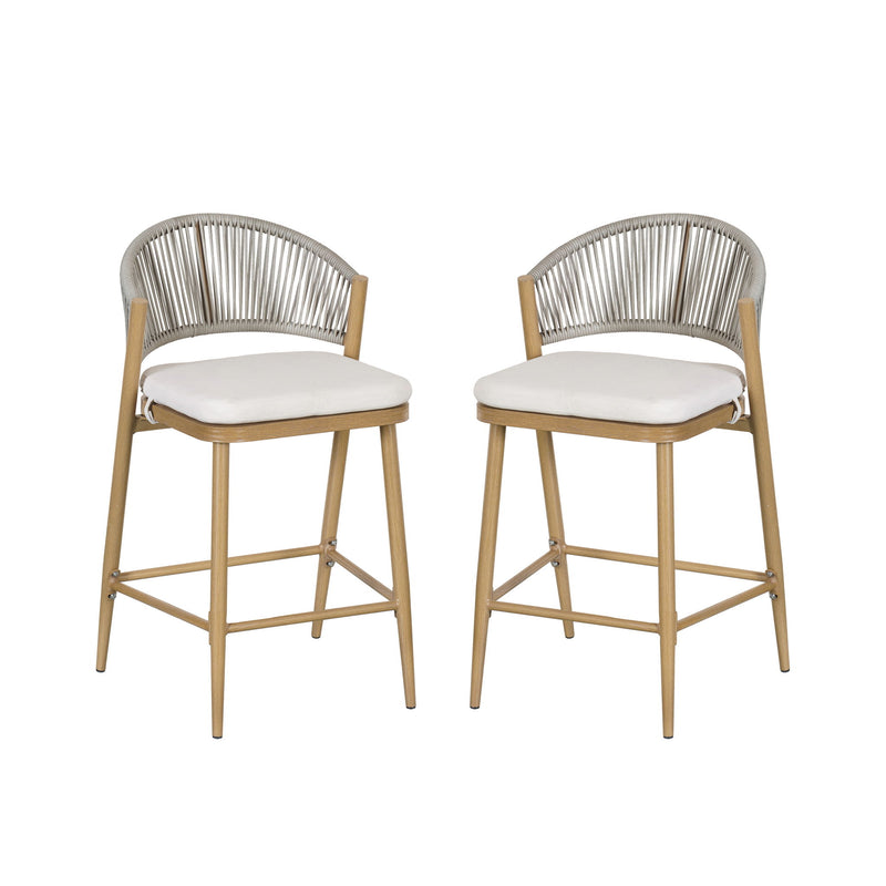 Outdoor 26" Counter Height Metal Frame Counter Stools With Scallop Shaped Backrest & Water Resistant Cushions - R&R Furniture Gallery (Fountain Valley, CA)