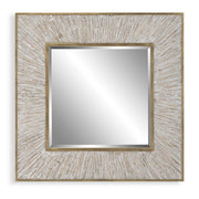 Gold square accent mirror by Uttermost, featuring a sleek modern design with a reflective glass surface.