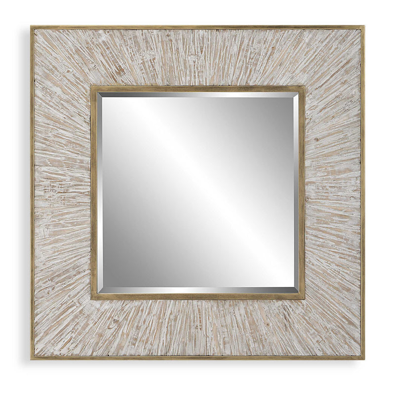 Gold square accent mirror by Uttermost, featuring a sleek modern design with a reflective glass surface.