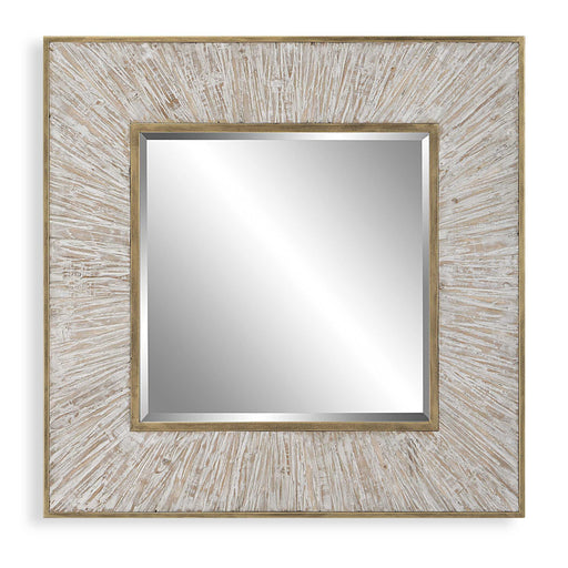 Gold square accent mirror by Uttermost, featuring a sleek modern design with a reflective glass surface.