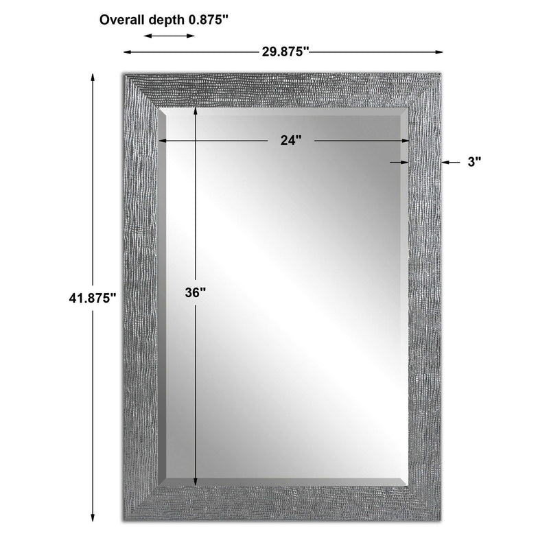 Silver Tarek wall mirror by Uttermost with a sleek, modern frame, hanging on a wall for stylish home decor.