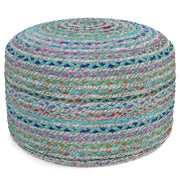 Handcrafted round accent pouf from Simpli-Home with a soft, textured fabric and plush padding, ideal for casual seating.