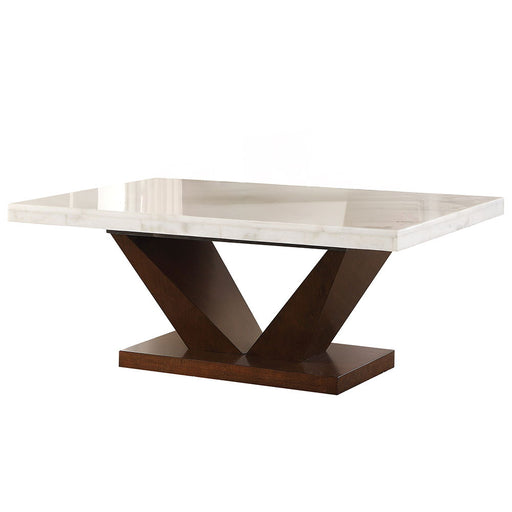 Forbes - Coffee Table - White Natural Marble Top & Walnut - R&R Furniture Gallery (Fountain Valley, CA)