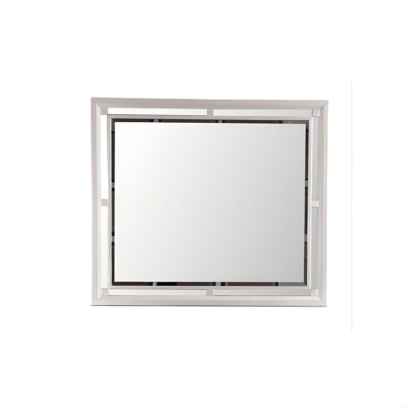Silver Champagne Alana mirror by Glory Furniture featuring a sleek, modern design with a reflective glass surface.