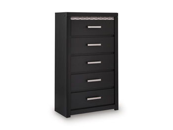 Black Shoralli five-drawer accent chest by Signature Design by Ashley, featuring sleek drawer handles and modern design.