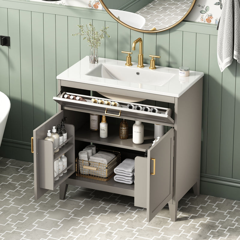 Bathroom Vanity With Sink Top, Adjustable Shelf, Door Organizers