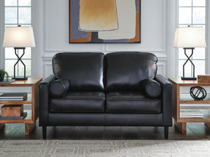 Signature Design by Ashley Bryceview loveseat in Onyx, a stationary sofa with plush cushions and modern fabric upholstery.