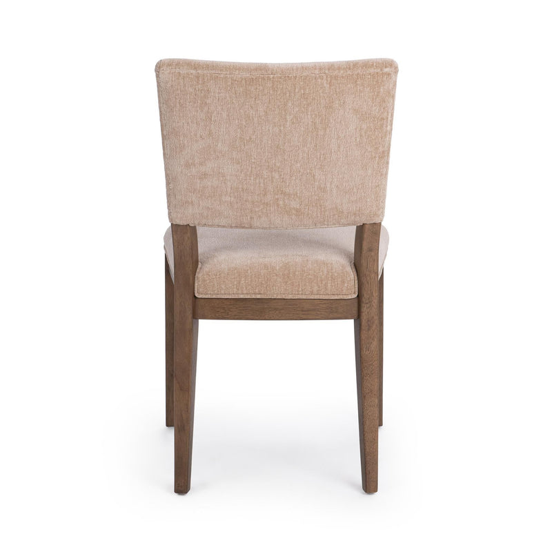 Pair of Classic Home Arima dining chairs in warm wooden finish with cushioned seats and sleek modern design.