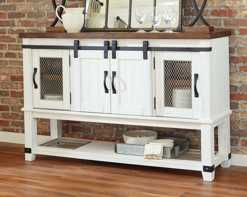 Valebeck - Dining Room Server - White / Brown - R&R Furniture Gallery (Fountain Valley, CA)