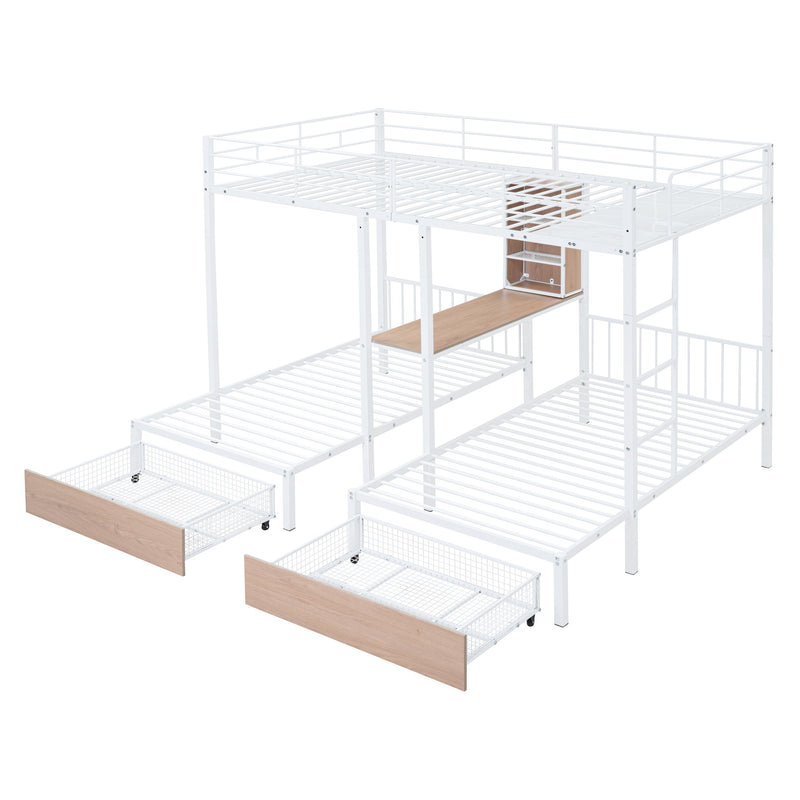 Triple Bunk Bed With Drawers, Multi-Functional Frame With Desks And Shelves In The Middle - R&R Furniture Gallery (Fountain Valley, CA)
