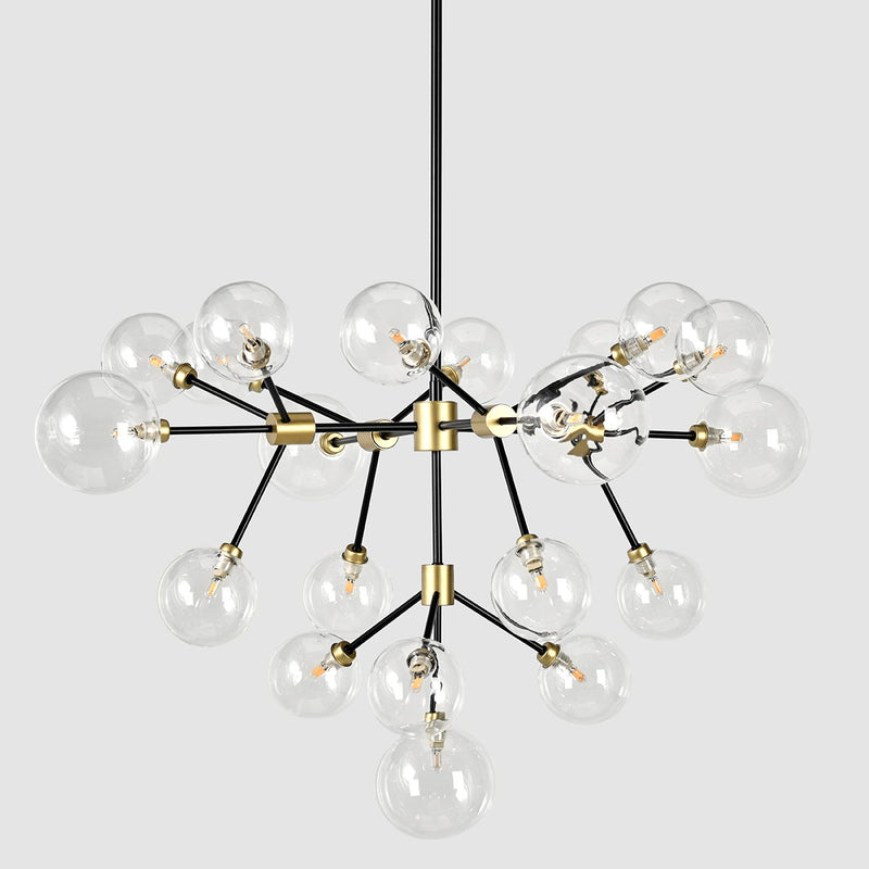 Black and gold Phoenix chandelier by Classic Home featuring elegant metal framework and multiple light fixtures.