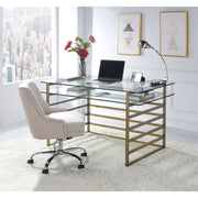 Shona - Writing Desk - Clear Glass Top & Antique Gold - R&R Furniture Gallery (Fountain Valley, CA)