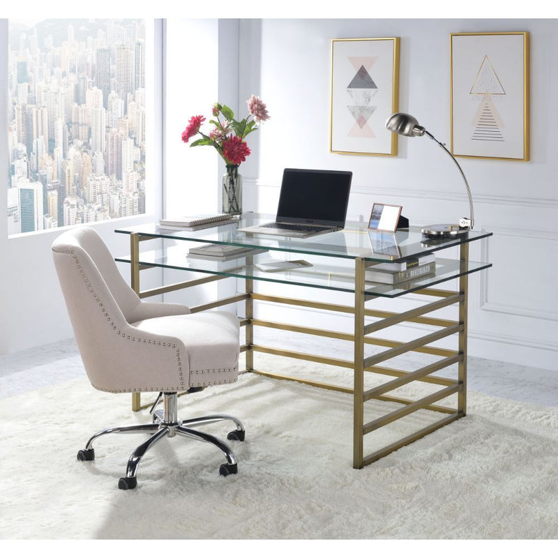 Shona - Writing Desk - Clear Glass Top & Antique Gold - R&R Furniture Gallery (Fountain Valley, CA)