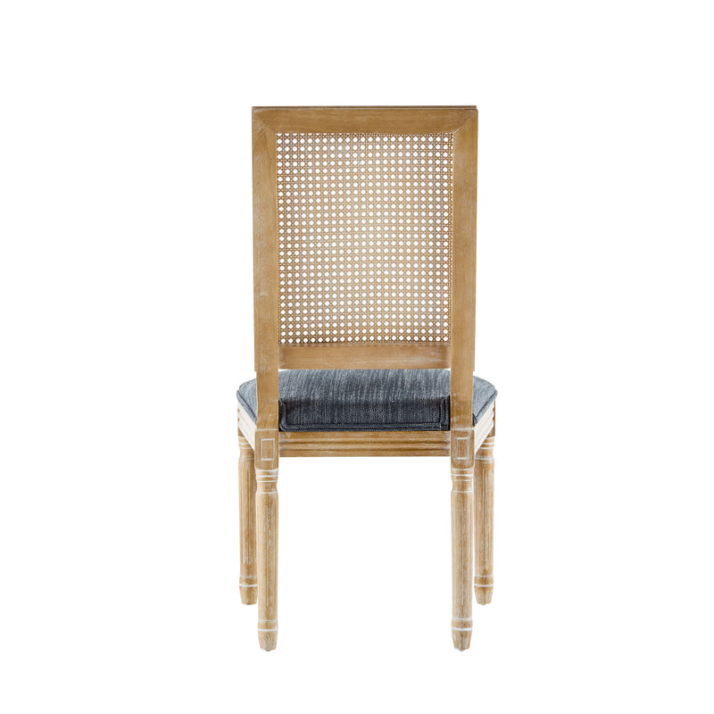 French Country Dining Chair With Rectangular Cane Backrest And Smooth Upholstered Seating - R&R Furniture Gallery (Fountain Valley, CA)
