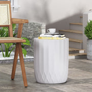 Outdoor end table with scallop edge in antique white by Noble House, featuring a classic design and sturdy construction.