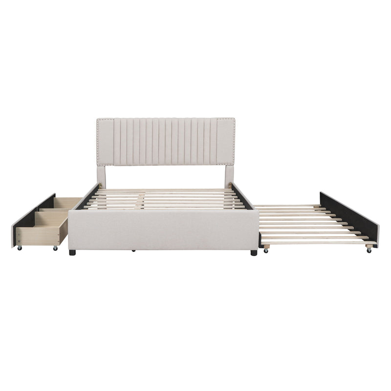 Upholstered Platform Bed With Drawers, Classic Headboard Design - R&R Furniture Gallery (Fountain Valley, CA)