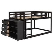 DreamHaus bunk bed with four drawers, three shelves, sturdy wood frame, ideal for space-saving bedroom storage and sleeping area.