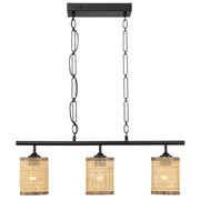 Elysian - 3 Lights Island With Natural Shade Farmhouse Chain Ceiling Lamp - Black / Rattan - R&R Furniture Gallery (Fountain Valley, CA)