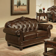 Anondale - Loveseat - Espresso Top Grain Leather Match & Cherry - R&R Furniture Gallery (Fountain Valley, CA)