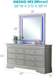 Elegant transitional LED mirror from Glory Furniture showcasing a sleek, modern design with integrated LED lighting.