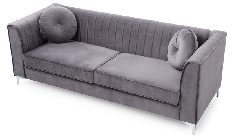 Delray Micro Suede Sofa by Glory Furniture, stationary sofa with plush micro suede upholstery and modern design.