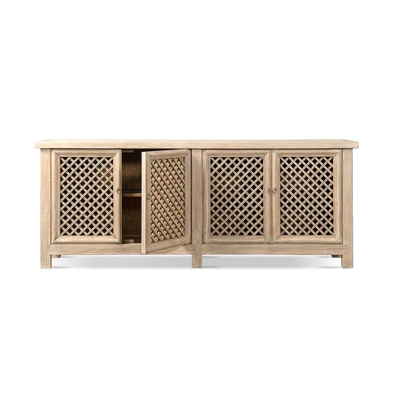 Jennifer Taylor Home Arden 4-door sideboard in natural wood finish, with sleek design and spacious storage compartments.