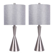 Pair of Lumi Source Gemma contemporary table lamps with sleek, modern design and neutral-colored shades on a wooden surface.