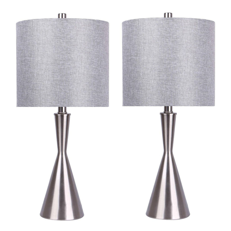 Pair of Lumi Source Gemma contemporary table lamps with sleek, modern design and neutral-colored shades on a wooden surface.