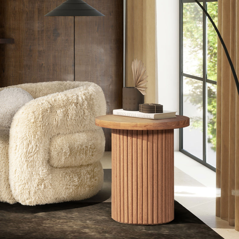 Kenzie - Fluted Pillar Round Accent Side Table - Light Natural Brown - R&R Furniture Gallery (Fountain Valley, CA)