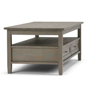 Handcrafted Warm Shaker coffee table by Simpli-Home with a smooth wooden surface and sturdy legs, ideal for living room decor.