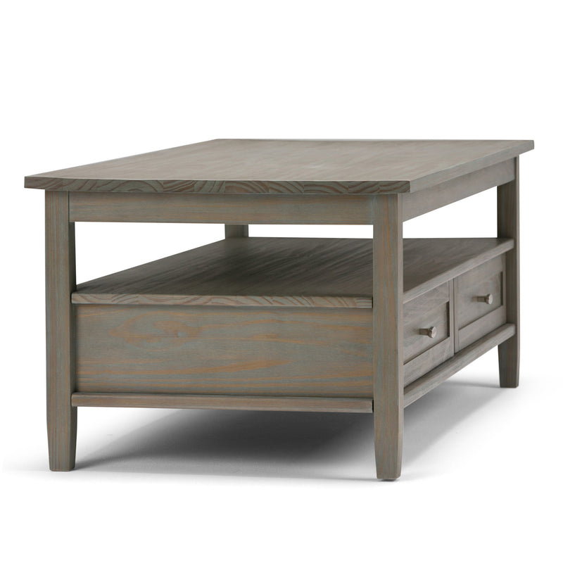 Handcrafted Warm Shaker coffee table by Simpli-Home with a smooth wooden surface and sturdy legs, ideal for living room decor.