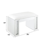 Nysa - Vanity Stool - Ivory Synthetic Leather , Mirrored & Faux Crystals - R&R Furniture Gallery (Fountain Valley, CA)