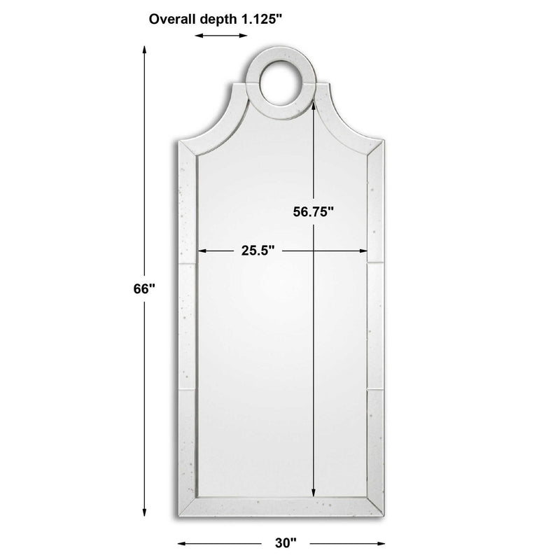 Pearl silver arched wall mirror by Uttermost, featuring a sleek, elegant frame suitable for modern or classic decor.