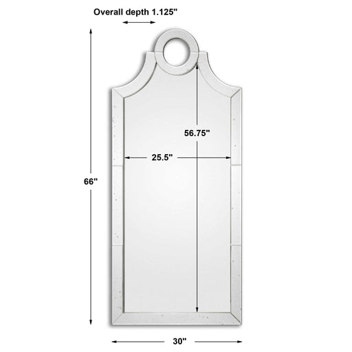 Pearl silver arched wall mirror by Uttermost, featuring a sleek, elegant frame suitable for modern or classic decor.