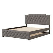 Upholstered Platform Bed With Trundle And 2 Sets Of USB Ports On Each Side, Fabric - R&R Furniture Gallery (Fountain Valley, CA)
