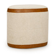 Huche - Cotton Jute and Vegan Leather Oval Ottoman - Natural - R&R Furniture Gallery (Fountain Valley, CA)
