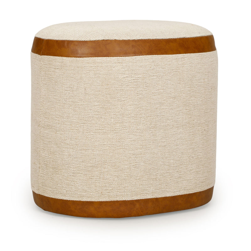 Huche - Cotton Jute and Vegan Leather Oval Ottoman - Natural - R&R Furniture Gallery (Fountain Valley, CA)
