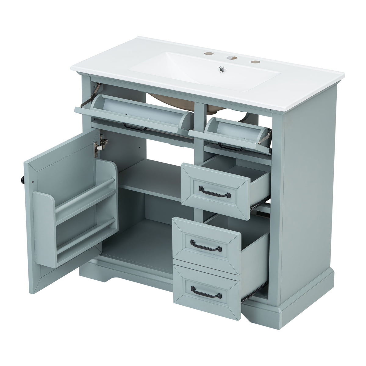 36" Bathroom Vanity With Sink, 2 Tip Out Drawers, Soft Close Hinges