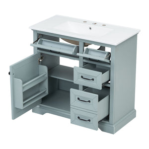 36" Bathroom Vanity With Sink, 2 Tip Out Drawers, Soft Close Hinges