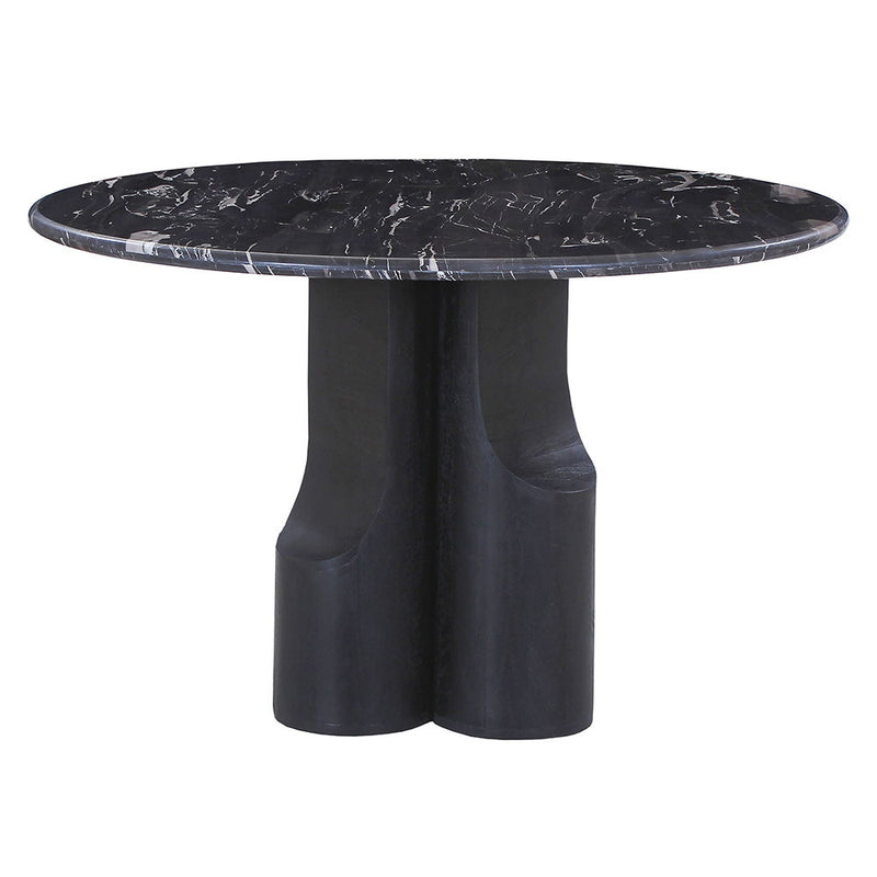 Kinton - Round Dining Table With Natural Marble Top - Black - R&R Furniture Gallery (Fountain Valley, CA)